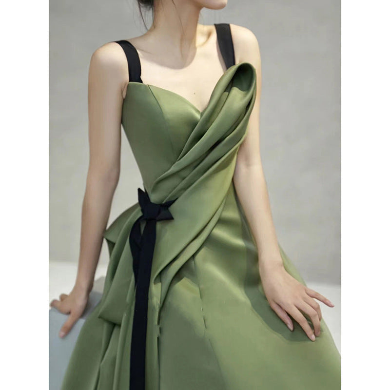 Women's Green Sling Evening Dress Light Luxury Niche