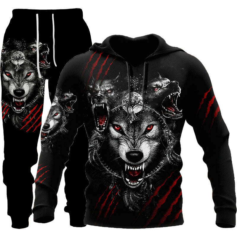 The New Wolf 3D Print Hooded Sweatshirt Suit