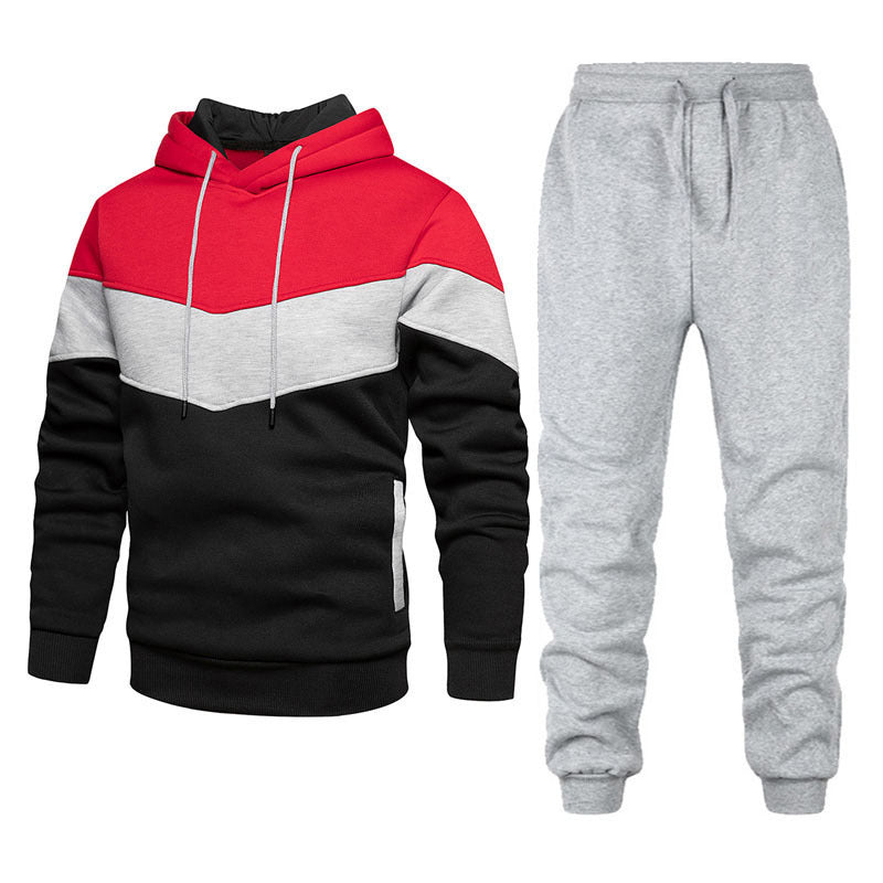 Men's Sport Suit Fashion Casual Spring And Autumn Patchwork Hoodie Trousers Two-piece Set