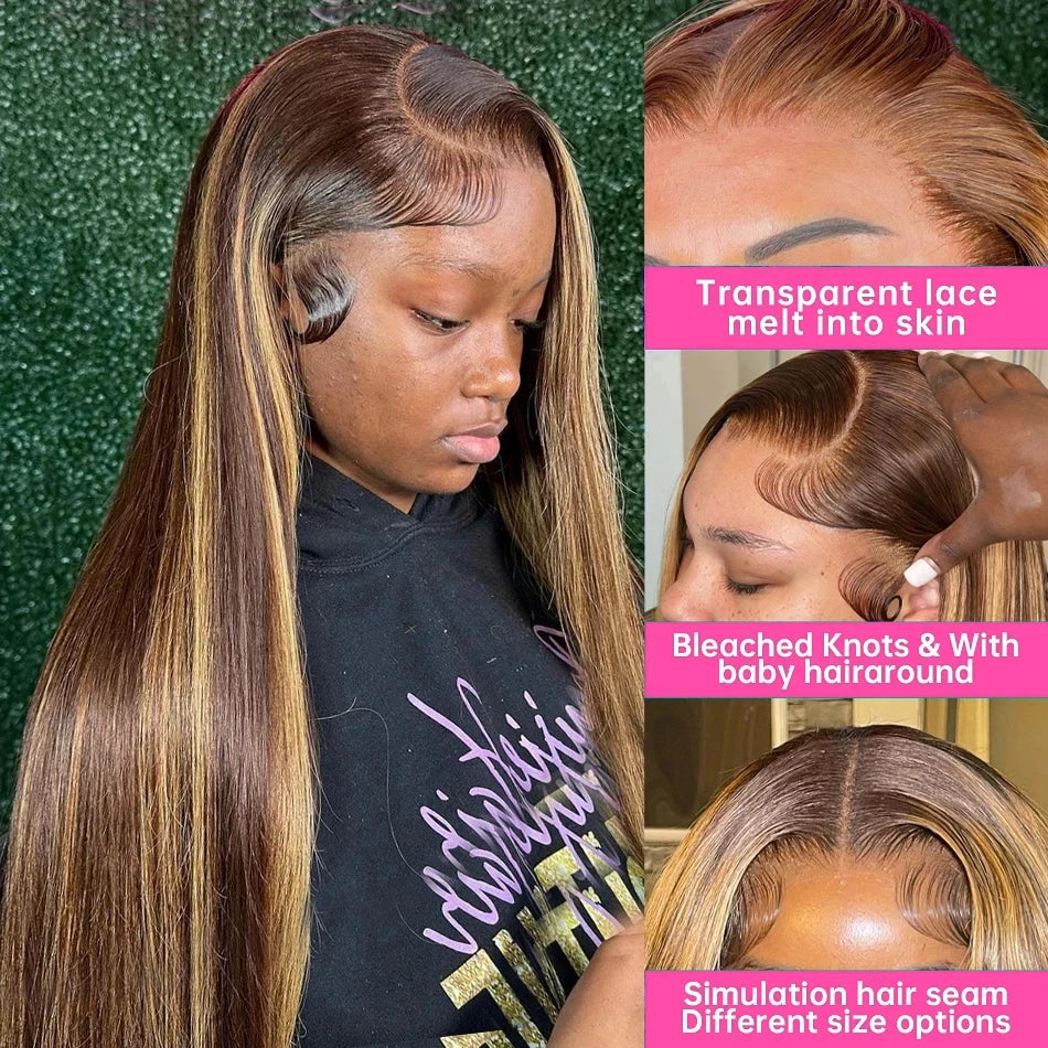 Highlight 4/27 StraightBundles With Frontal 13x4 Lace Hair Extension Brazilian Remy Hair Weaves Bundles With Closure Human Hair