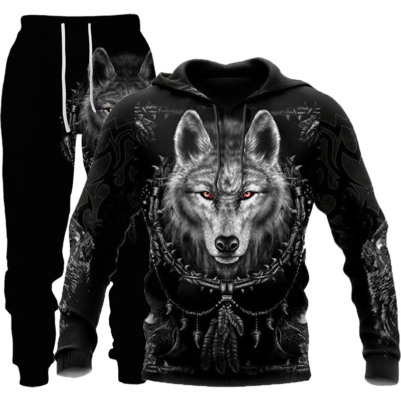 The New Wolf 3D Print Hooded Sweatshirt Suit