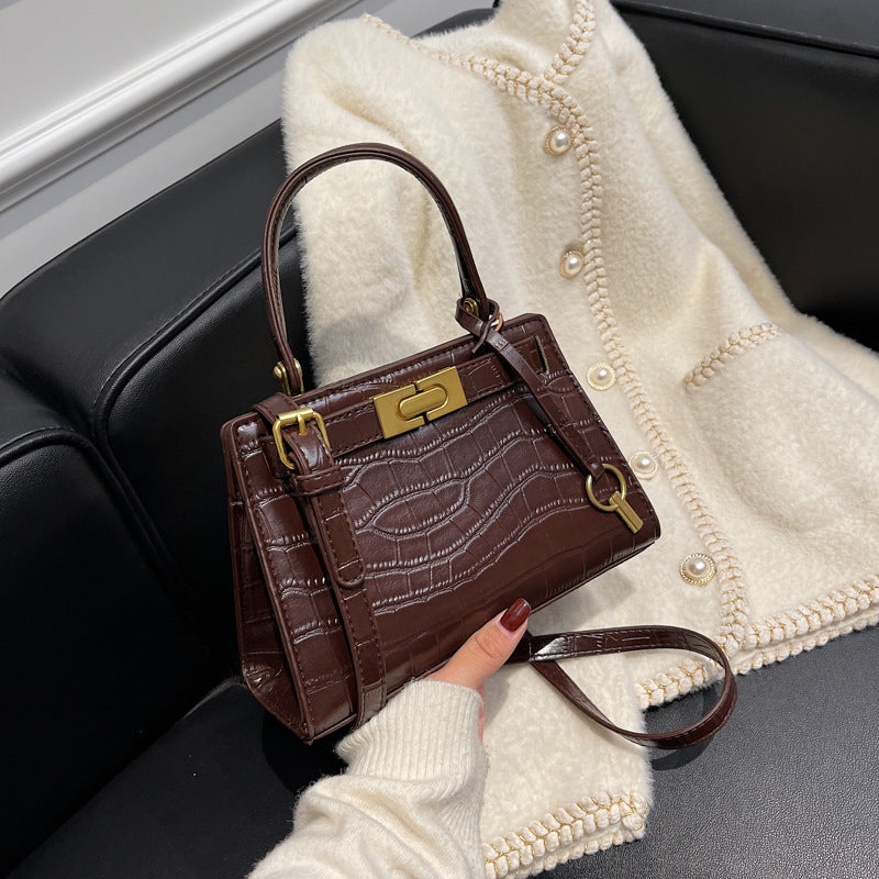 Daily Commute Solid Color PU Trend Stone Pattern Kelly Bag