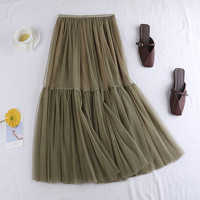 Tulle Skirt Versatile Solid Color Bottoming Mid-length