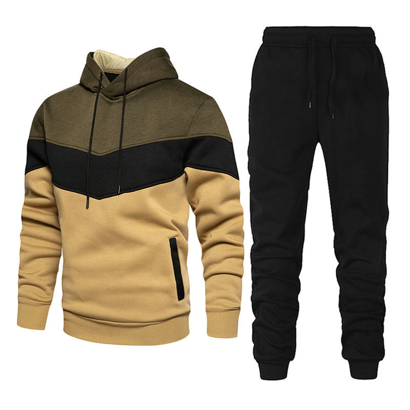 Men's Sport Suit Fashion Casual Spring And Autumn Patchwork Hoodie Trousers Two-piece Set