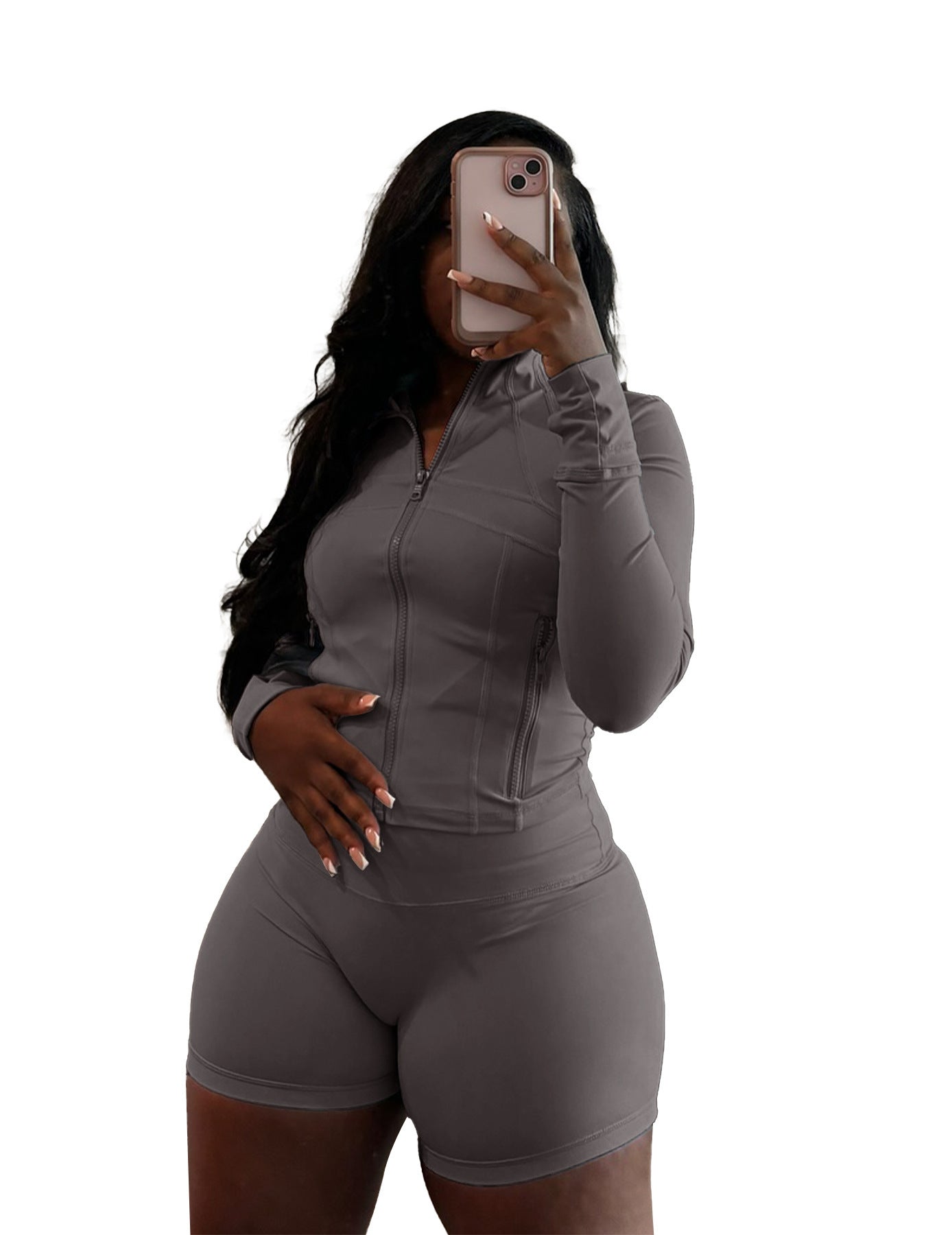 European And American Sports And Leisure Sexy Tight Long Sleeve Shorts Two-piece Set