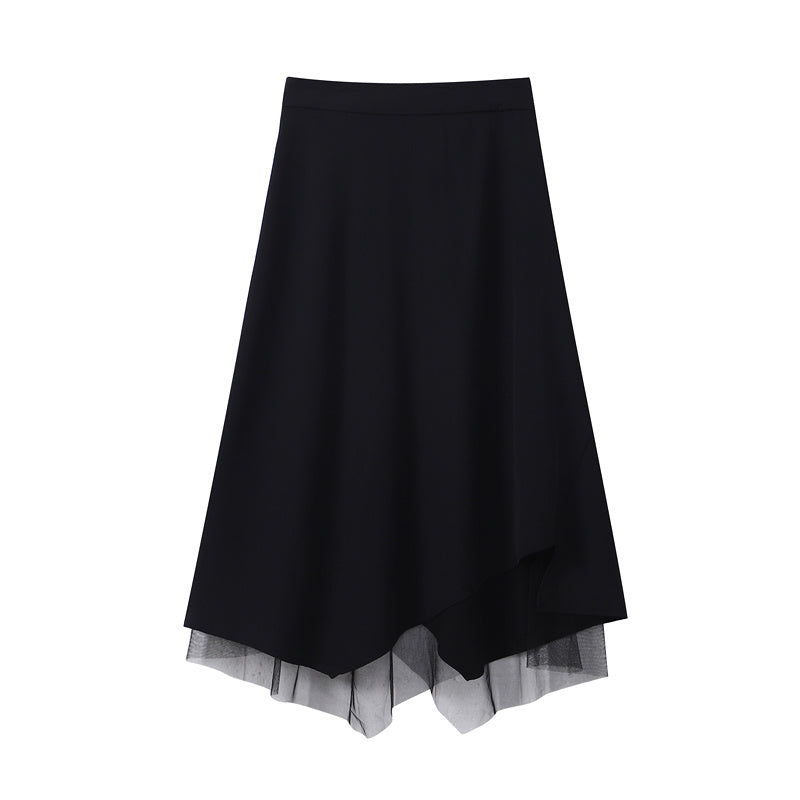 Irregular Plaid Skirt Women High Waist Long Skirt