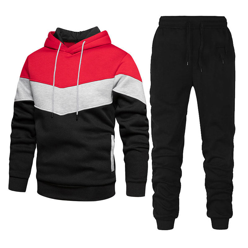 Men's Sport Suit Fashion Casual Spring And Autumn Patchwork Hoodie Trousers Two-piece Set