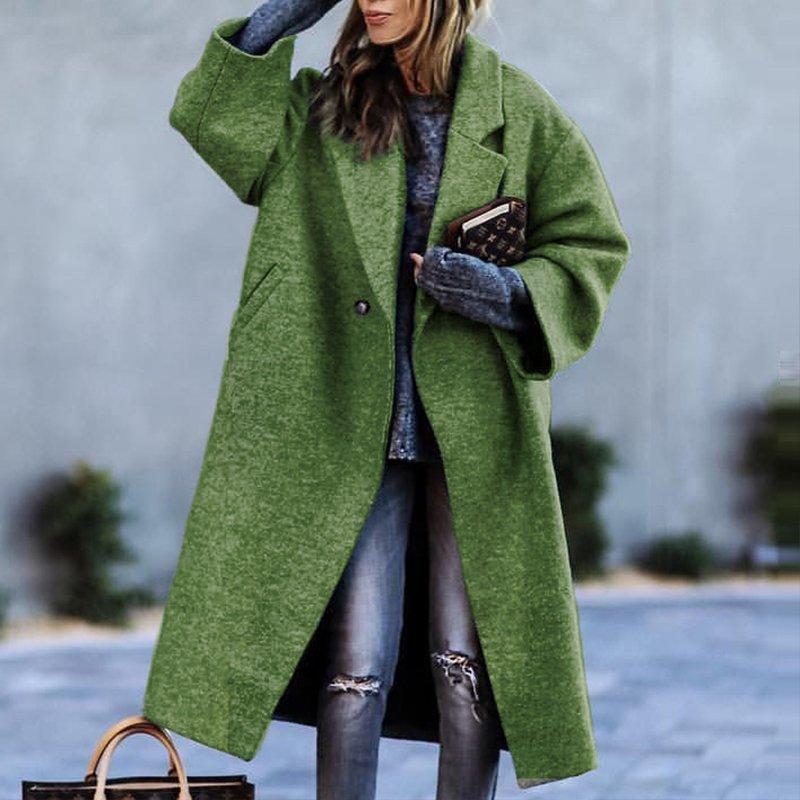 Turn-down Collar Coat Printed Woolen Long-cut Coat