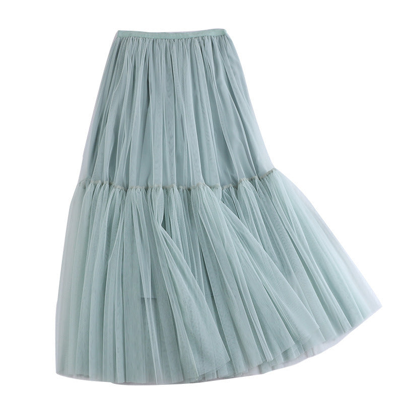 Tulle Skirt Versatile Solid Color Bottoming Mid-length