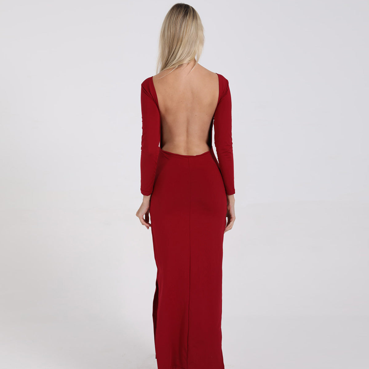 Sexy open back split long sleeve and floor dress