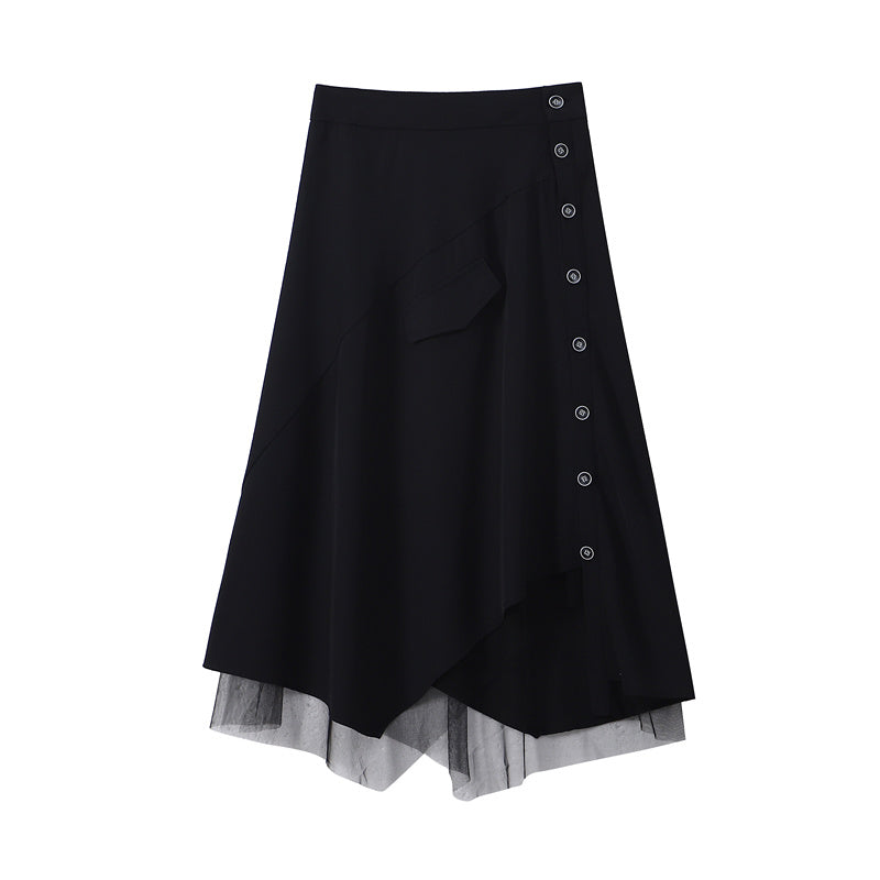 Irregular Plaid Skirt Women High Waist Long Skirt