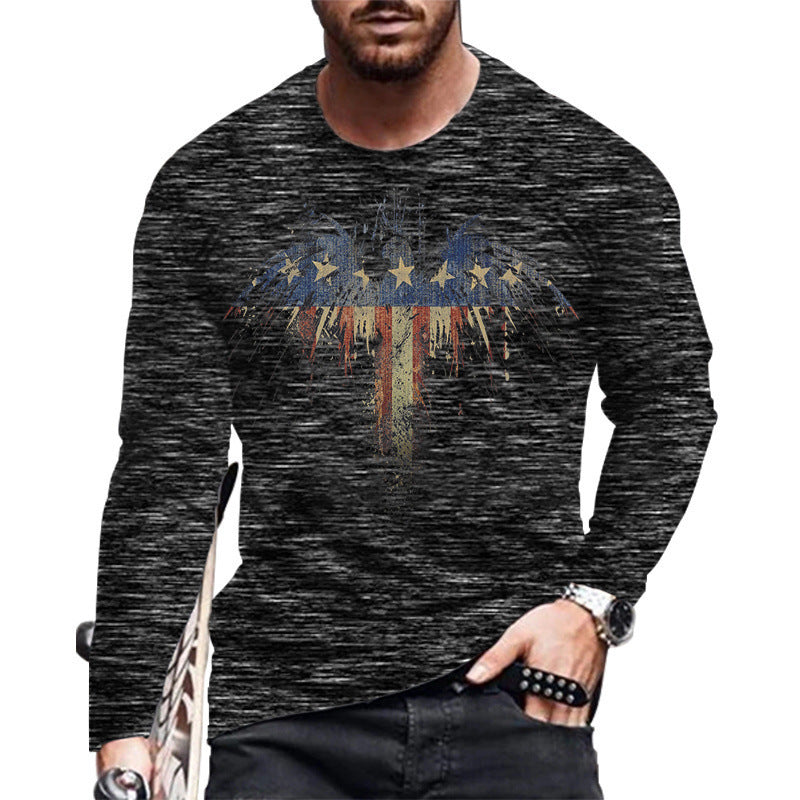 New Men's Long Sleeve Round Neck Fashion T-Shirt Print Street Fashion