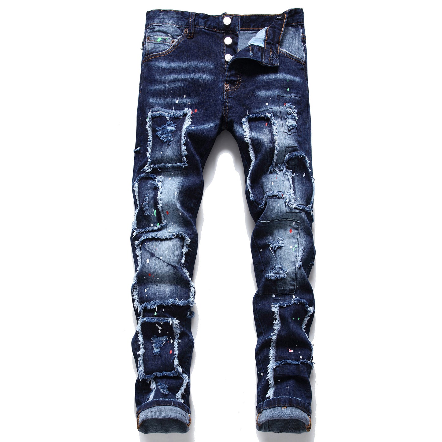 Men's Fashion Casual Multi-patch Beggar Style Jeans