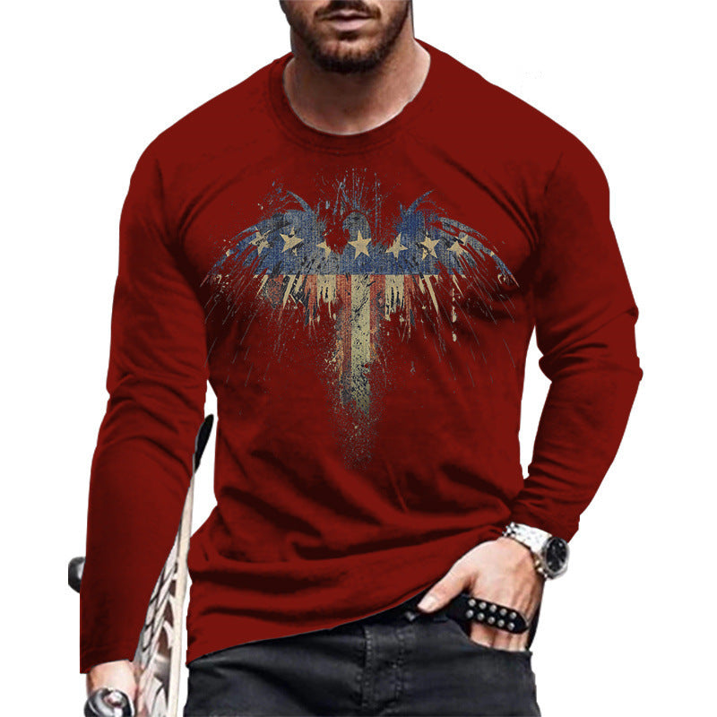 New Men's Long Sleeve Round Neck Fashion T-Shirt Print Street Fashion