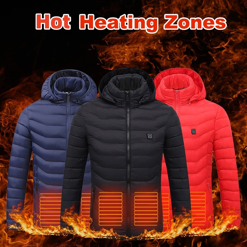 Chaqueta acolchada con calefacción para hombre, abrigo con calefacción eléctrica, capucha aislante, cortavientos, 9 zonas de calor