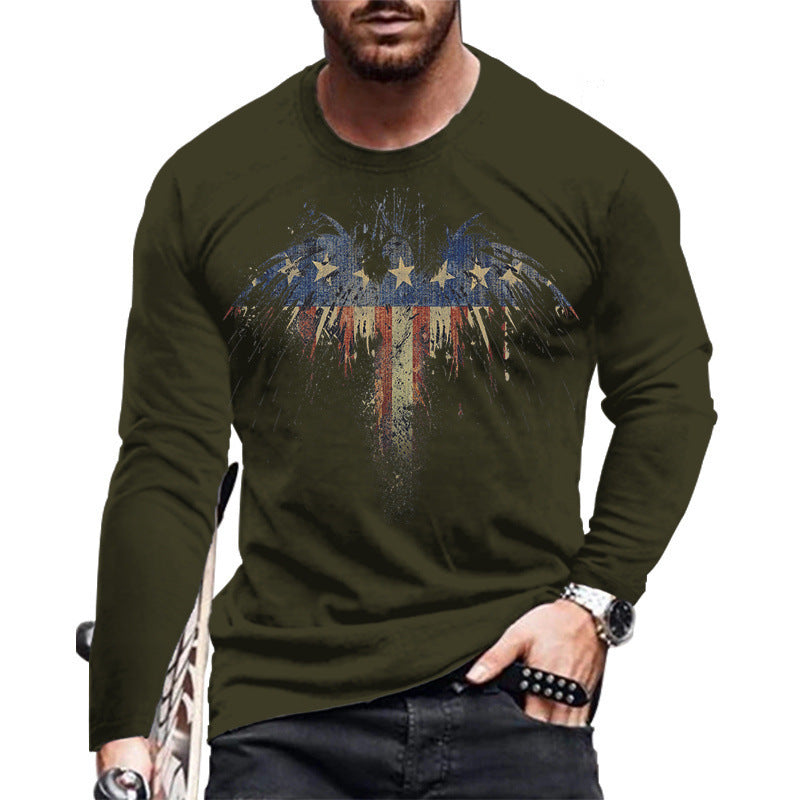 New Men's Long Sleeve Round Neck Fashion T-Shirt Print Street Fashion