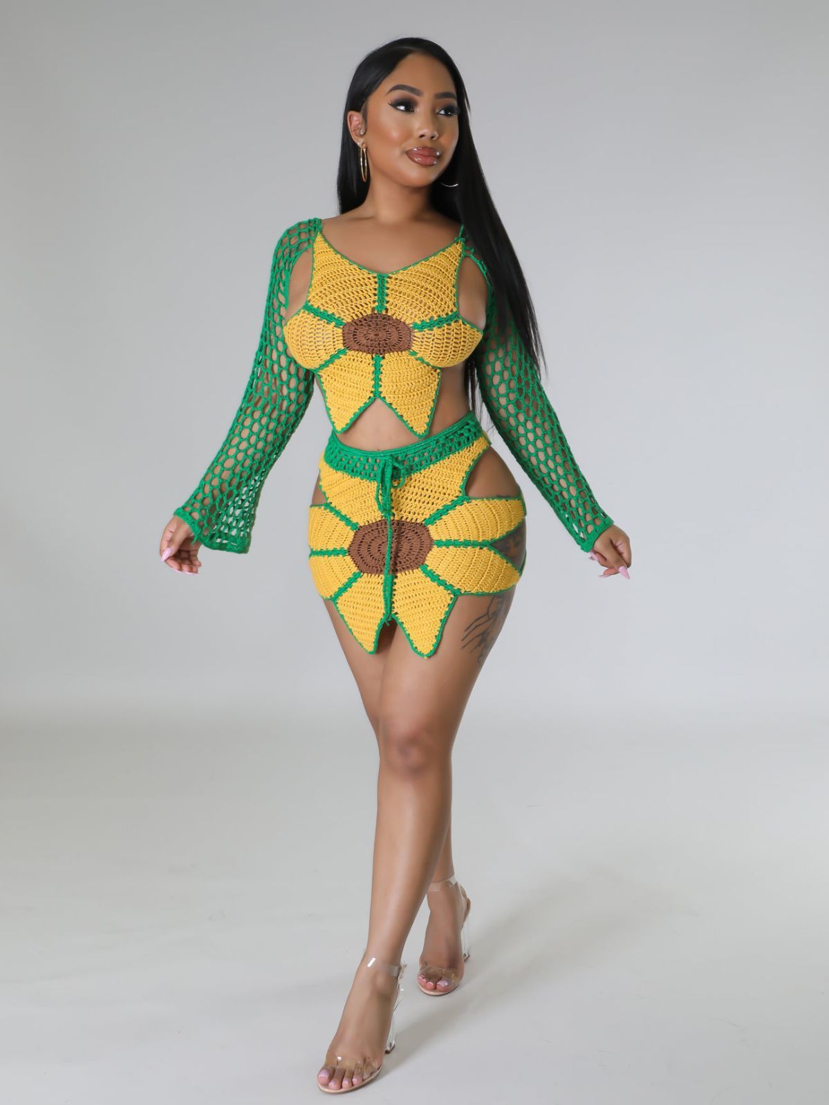 Women's Beach Sexy Hand Crocheted Sunflower Fashion Suit