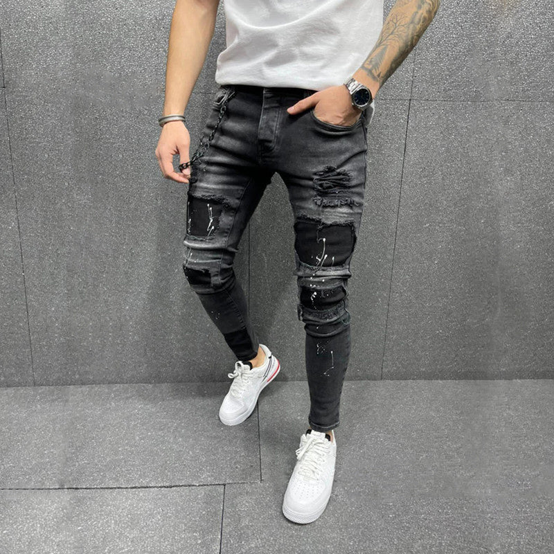 Men's Fashion Torn Patch Skinny Jeans