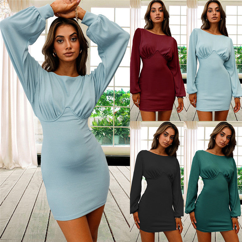 Knit Bottoming Long-sleeved Ribbed Sexy Slim Dress