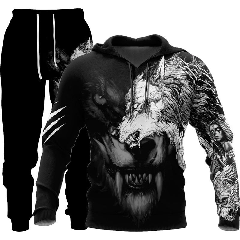 The New Wolf 3D Print Hooded Sweatshirt Suit