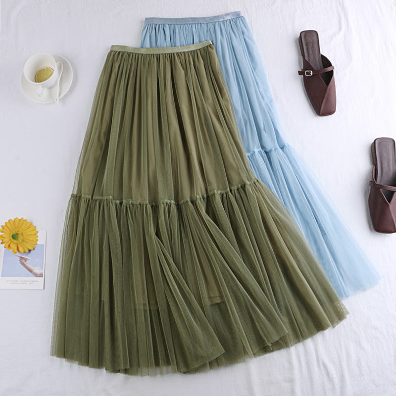 Tulle Skirt Versatile Solid Color Bottoming Mid-length