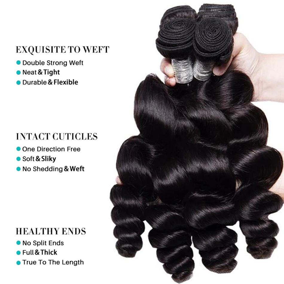 12A Loose Wave Human Hair Bundles With Closure Frontal Deep Wave HD Transparent Lace Closure And Bundles Virgin Hair Extensions