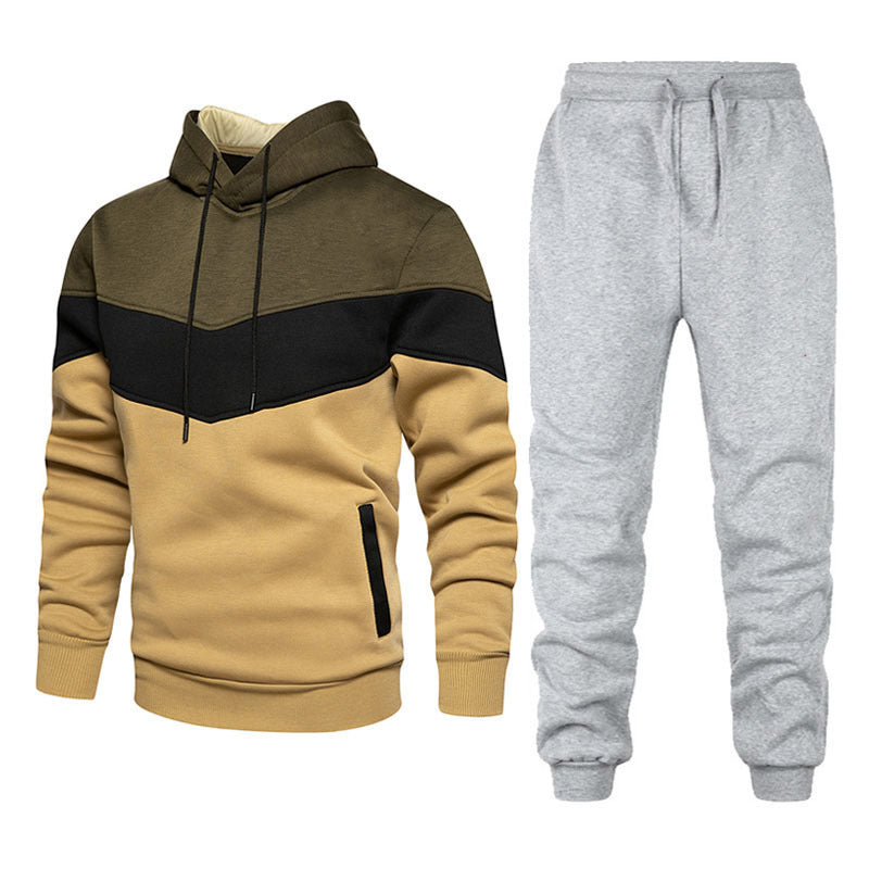 Men's Sport Suit Fashion Casual Spring And Autumn Patchwork Hoodie Trousers Two-piece Set