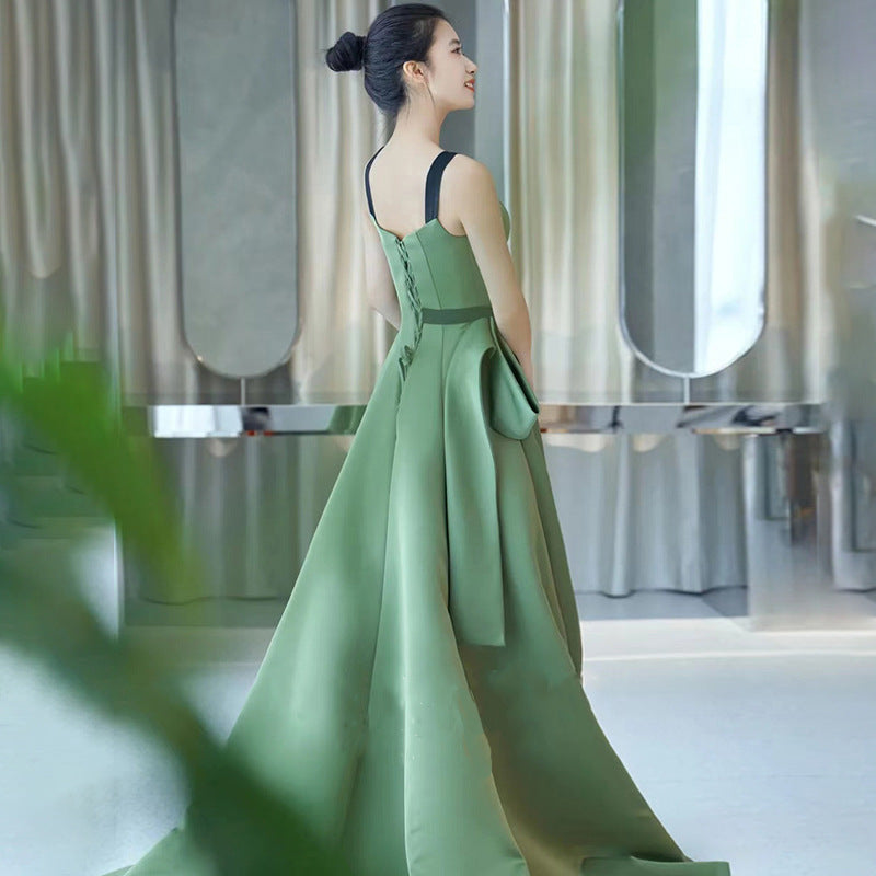 Women's Green Sling Evening Dress Light Luxury Niche