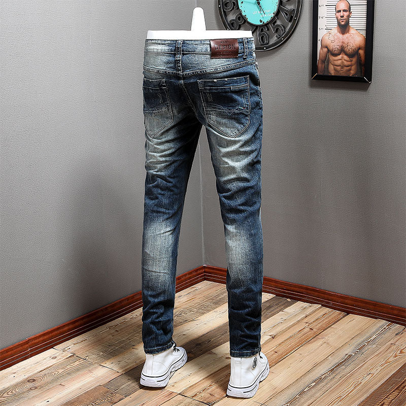 Men's Fashion Casual Slim-fit Stretch Washed-out Vintage Trousers