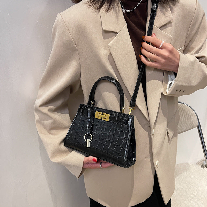 Daily Commute Solid Color PU Trend Stone Pattern Kelly Bag