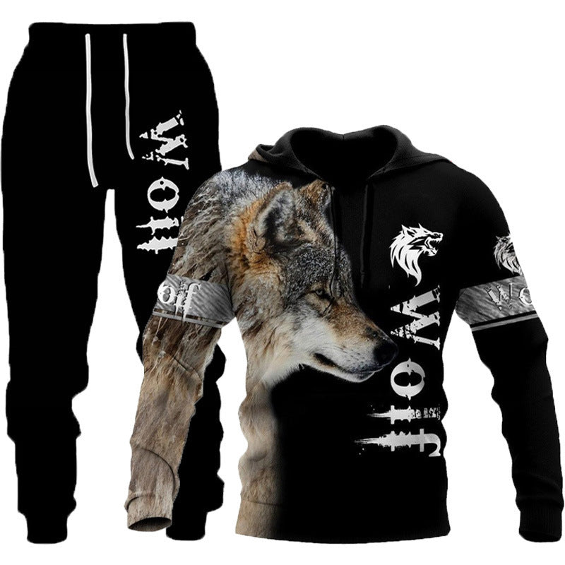 The New Wolf 3D Print Hooded Sweatshirt Suit