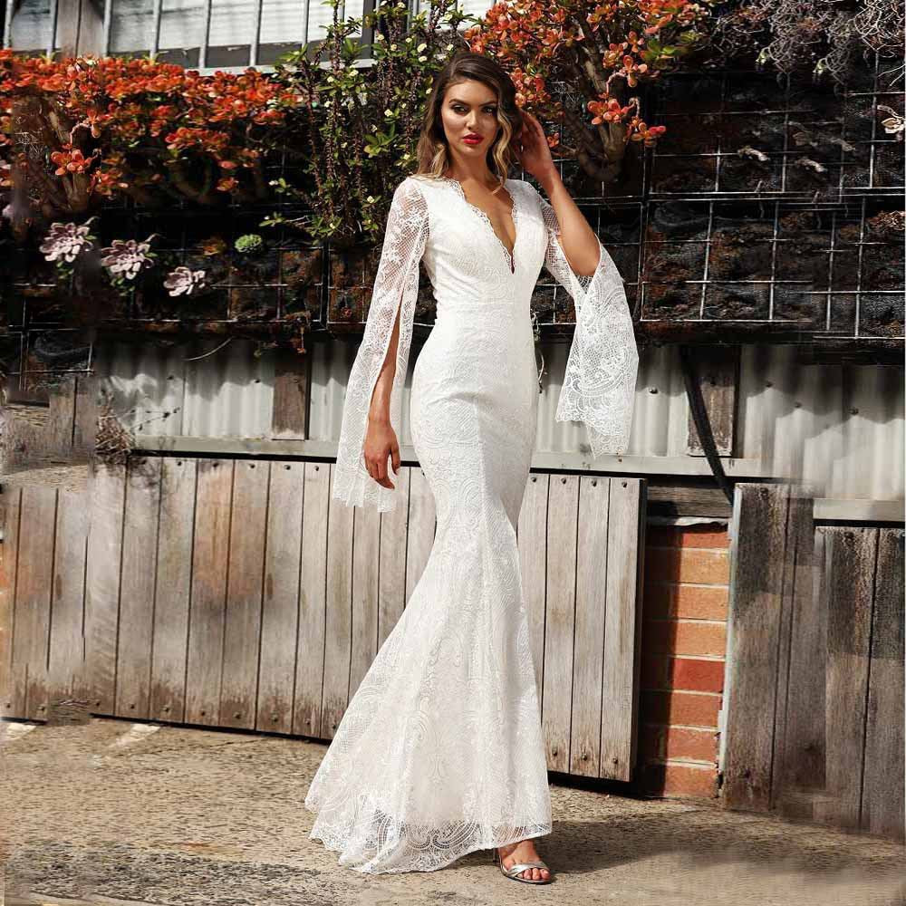 European And American Street Shot Slimming White Banquet Dress