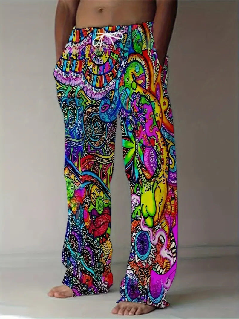 Digital Printing Casual Elastic Pants Men