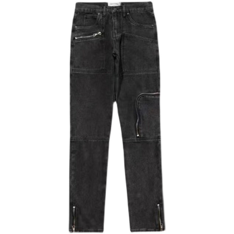 Men's Fashionable And Versatile Multi-pocket Straight-leg Jeans