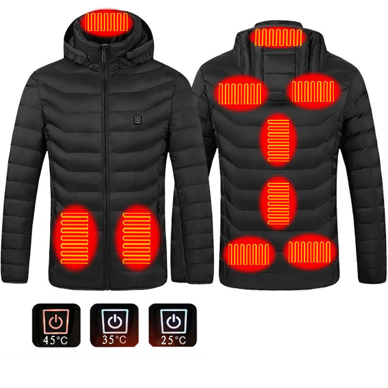 Chaqueta acolchada con calefacción para hombre, abrigo con calefacción eléctrica, capucha aislante, cortavientos, 9 zonas de calor