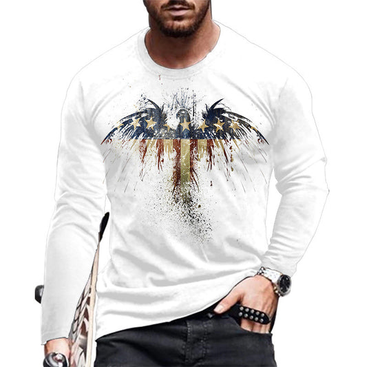 New Men's Long Sleeve Round Neck Fashion T-Shirt Print Street Fashion