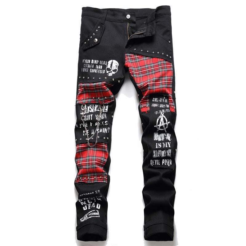 Men's Patchwork Micro-Stretch Hip Hop Small Straight Jeans