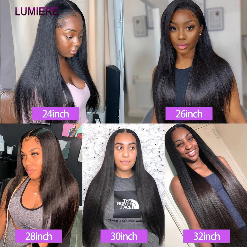 30 32inch Bone Straight Bundles With Frontal Closure HD Lace Closures With Bundles Virgin Human Hair Bundle Deal Hair Extension