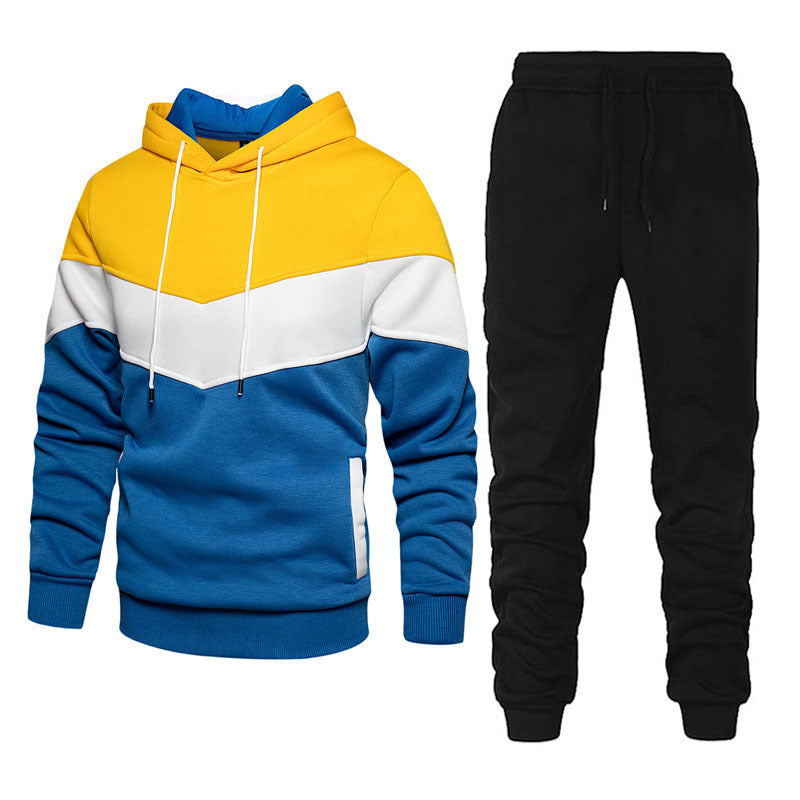 Men's Sport Suit Fashion Casual Spring And Autumn Patchwork Hoodie Trousers Two-piece Set