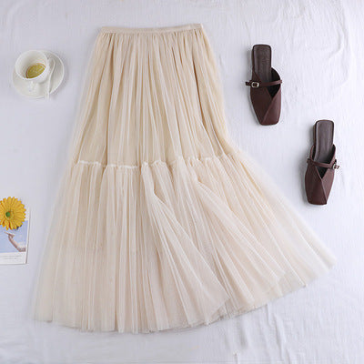 Tulle Skirt Versatile Solid Color Bottoming Mid-length