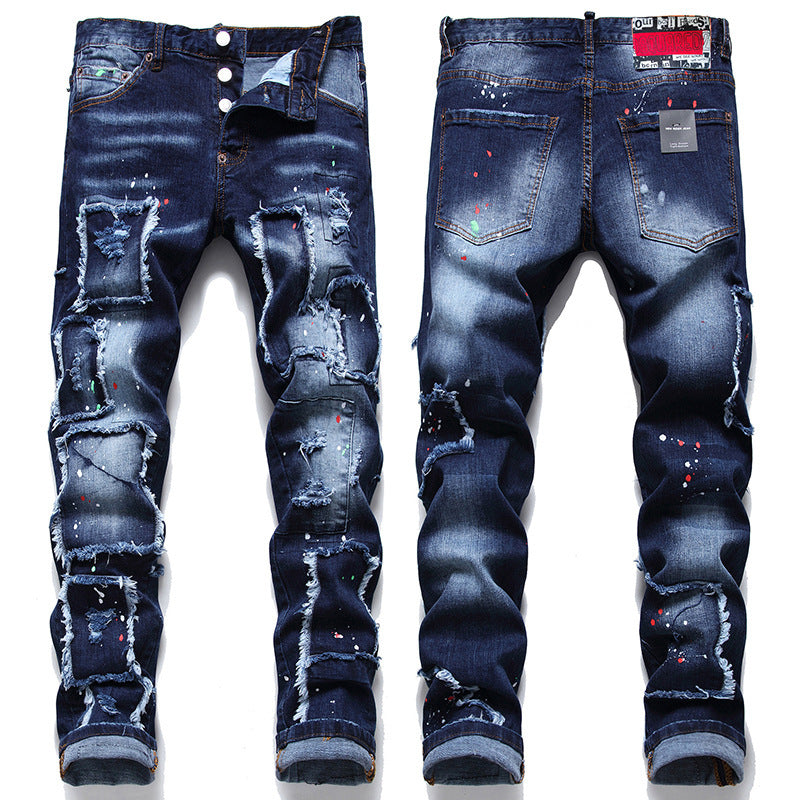 Men's Fashion Casual Multi-patch Beggar Style Jeans