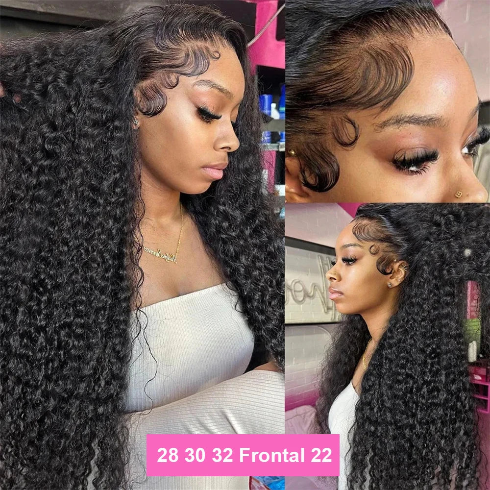 Deep Wave Bundles With Frontal Closure With Bundles Hair Extensions 13x4 HD Lace Frontal With 3 Bundles Tissage 100% Human Hair