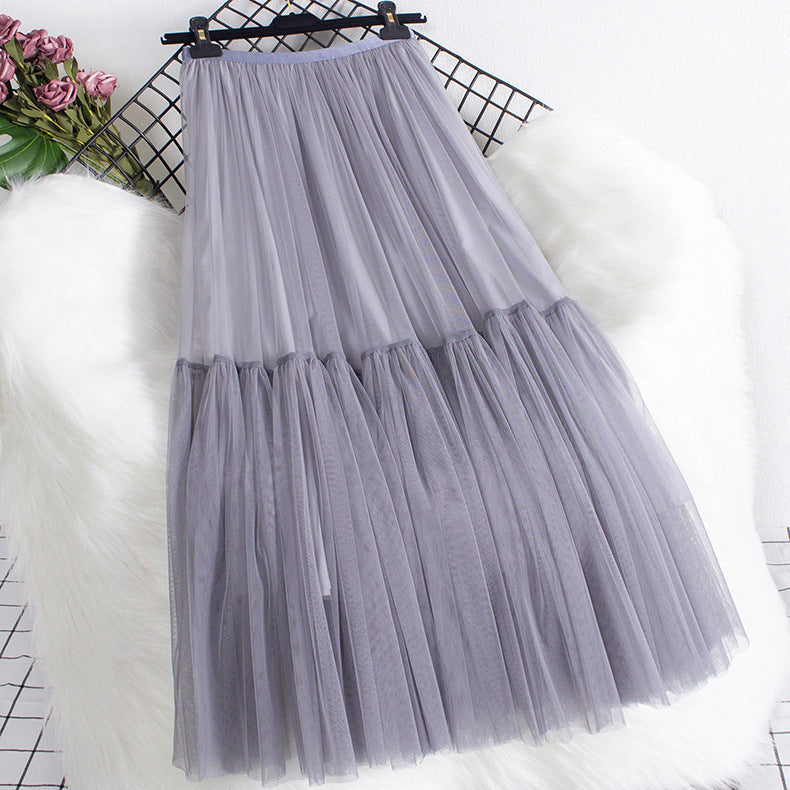 Tulle Skirt Versatile Solid Color Bottoming Mid-length