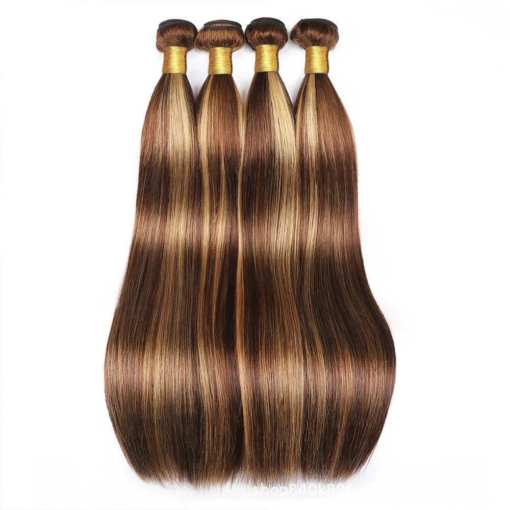 Highlight 4/27 StraightBundles With Frontal 13x4 Lace Hair Extension Brazilian Remy Hair Weaves Bundles With Closure Human Hair