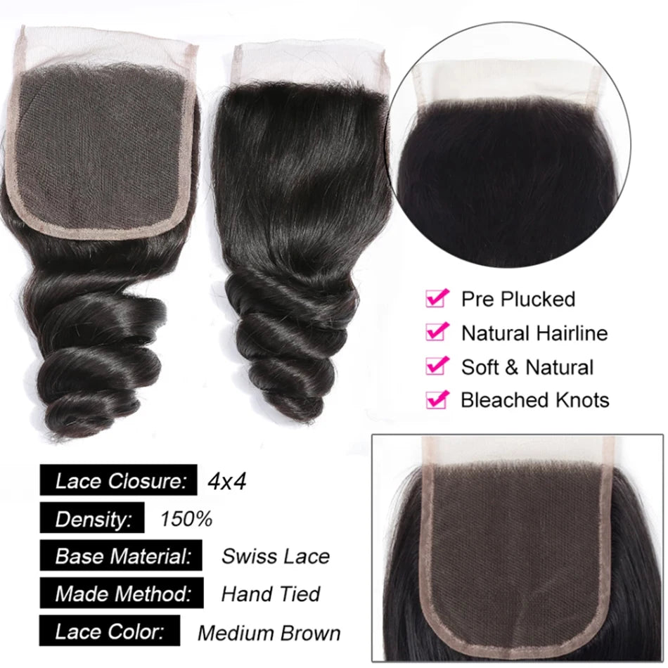 12A Loose Wave Human Hair Bundles With Closure Frontal Deep Wave HD Transparent Lace Closure And Bundles Virgin Hair Extensions