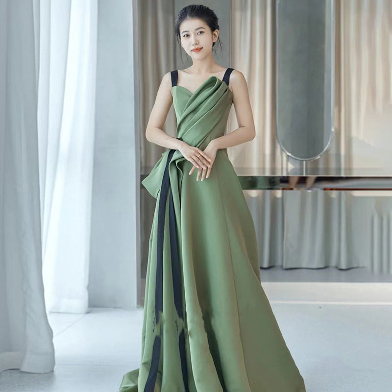 Women's Green Sling Evening Dress Light Luxury Niche