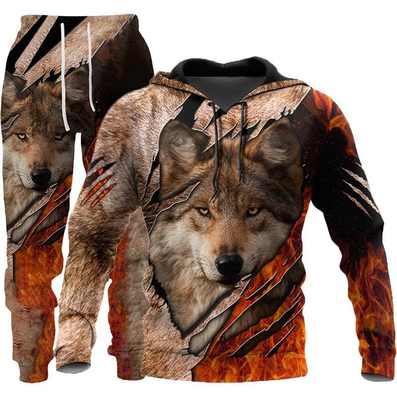 The New Wolf 3D Print Hooded Sweatshirt Suit