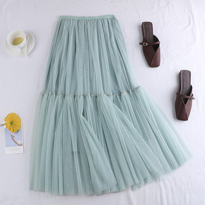 Tulle Skirt Versatile Solid Color Bottoming Mid-length