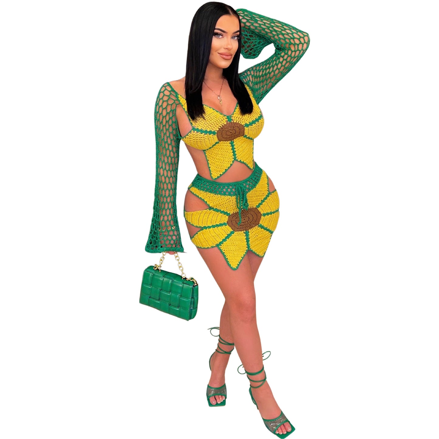 Women's Beach Sexy Hand Crocheted Sunflower Fashion Suit