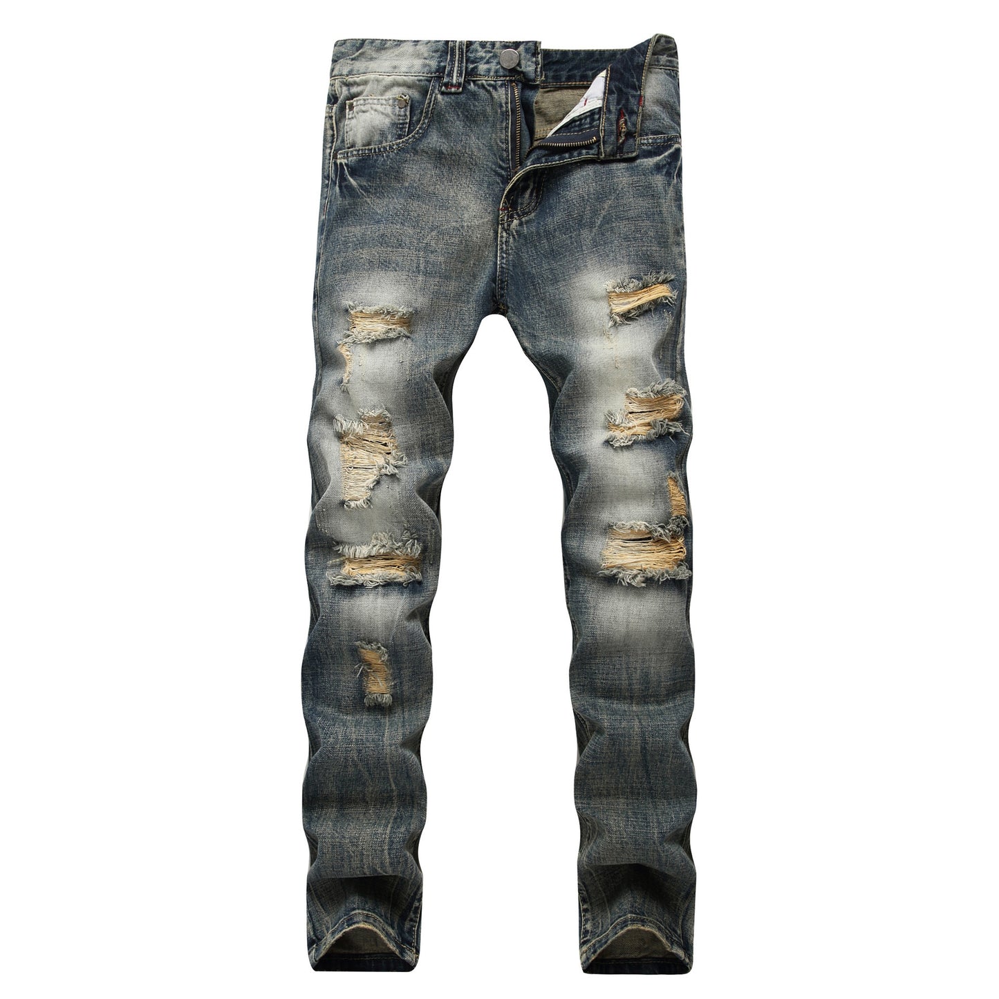 Ripped Fashion Slim-fit Trendy Straight Men's Jeans